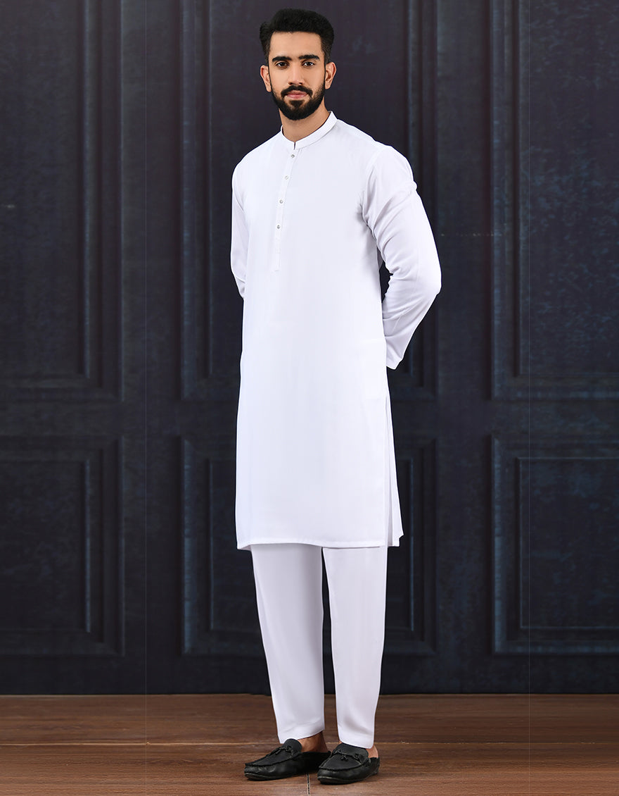 Blended White Shalwar Kameez - J. Junaid Jamshed