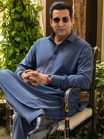 Cotton Charcoal Grey Shalwar Kameez - Wasim Akram by Almirah