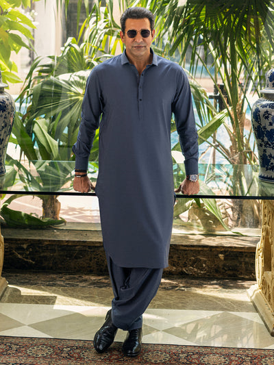 Cotton Charcoal Grey Shalwar Kameez - Wasim Akram by Almirah