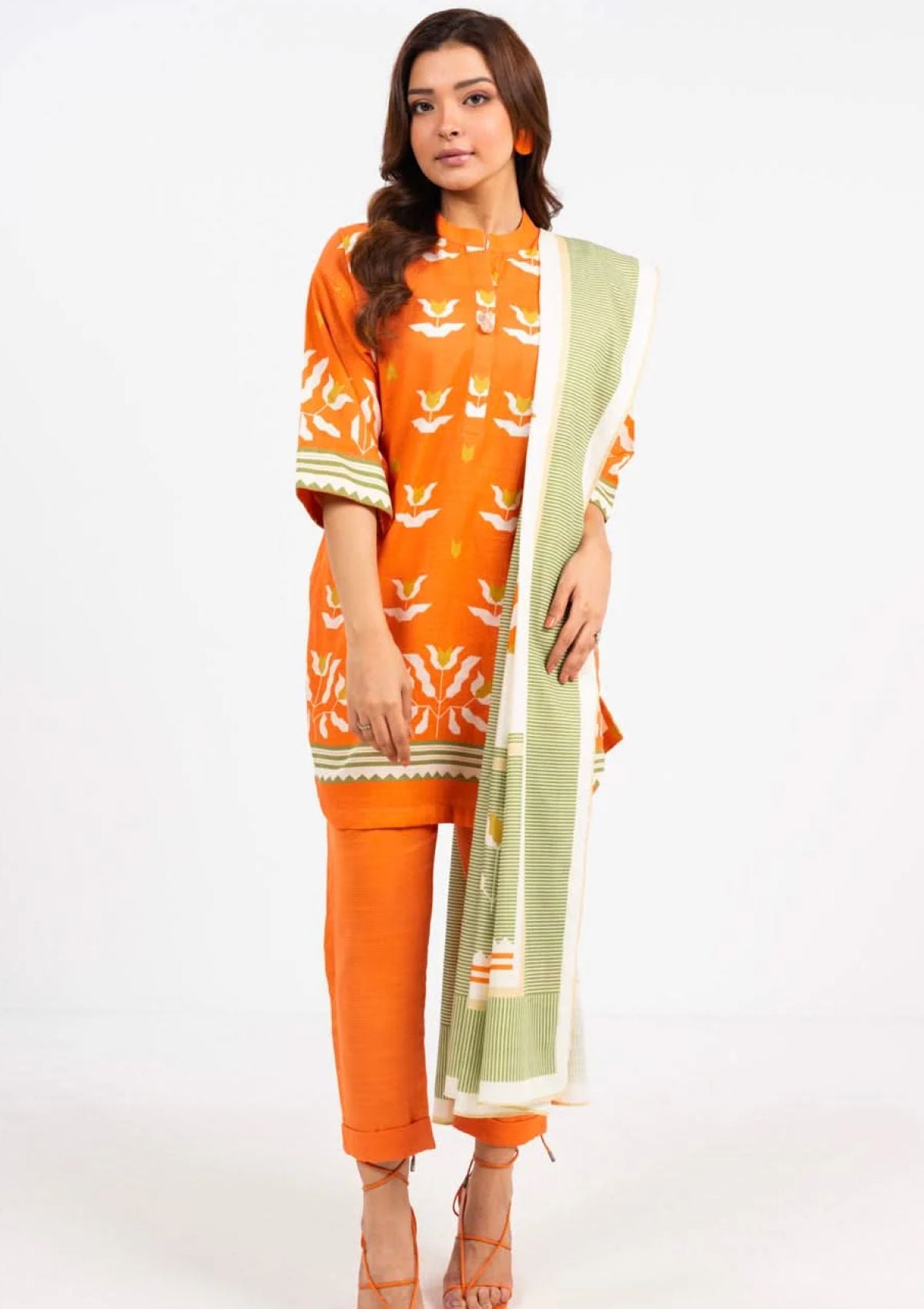 Karandi Orange Unstitched Suit - Alkaram