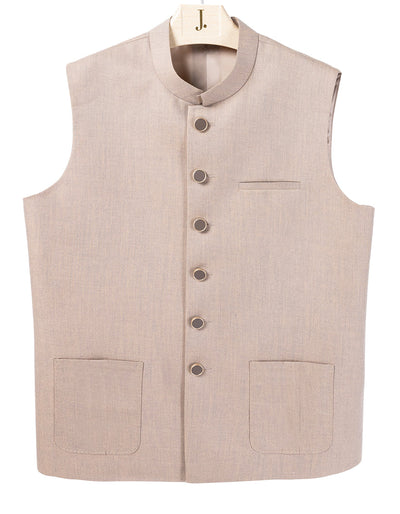 Blended Beige Waist Coat - J. Junaid Jamshed