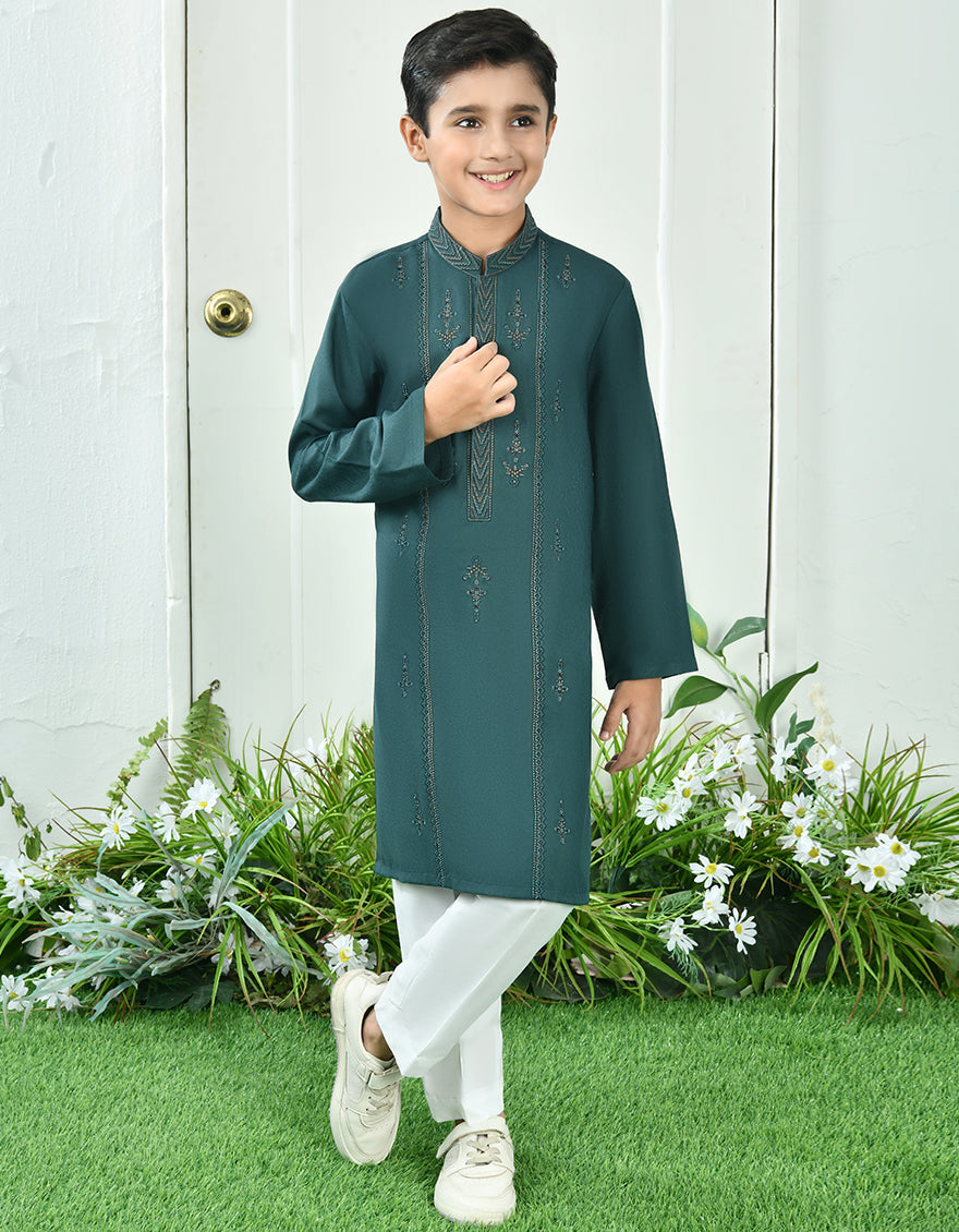 Blended Dark Green Special Kurta - J. Junaid Jamshed