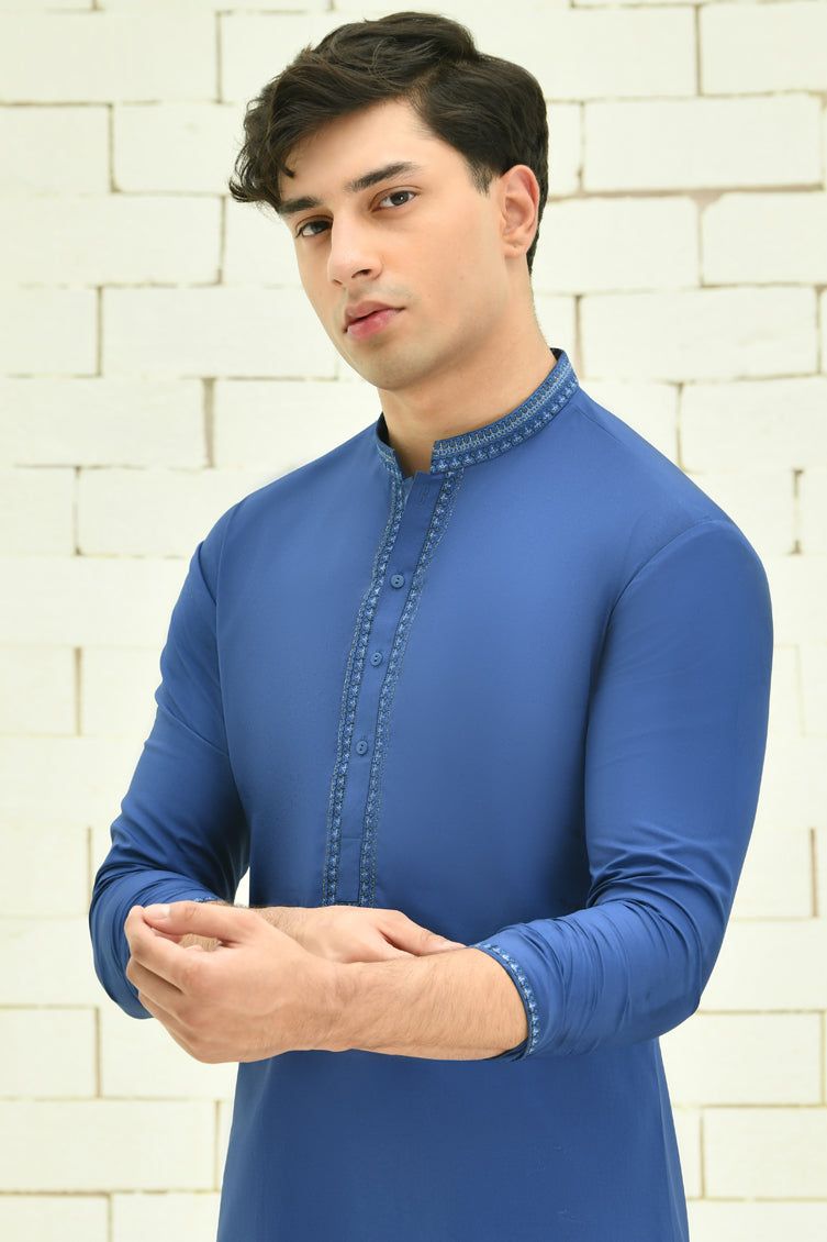 Blended Blue Special Kurta - J. Junaid Jamshed