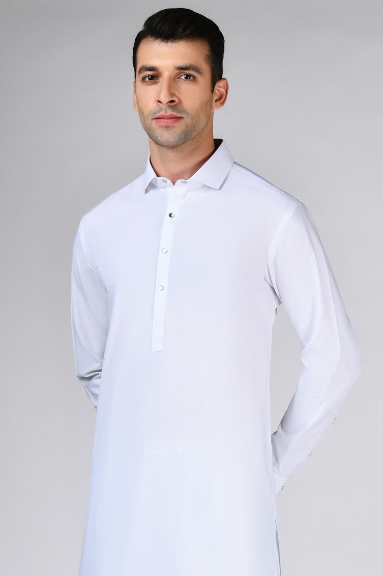 Blended White Shalwar Kameez - J. Junaid Jamshed