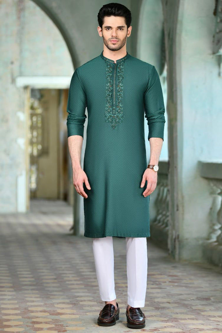 Polyester Green Special Kurta - J. Junaid Jamshed