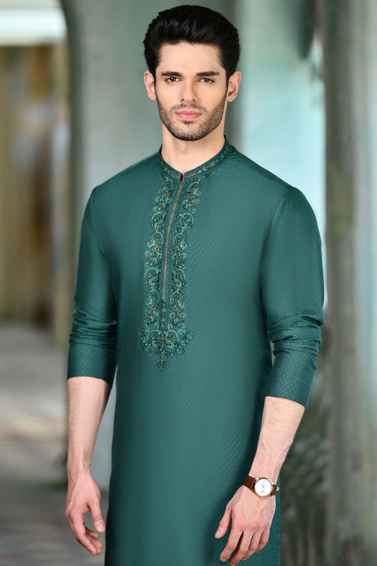 Polyester Green Special Kurta - J. Junaid Jamshed