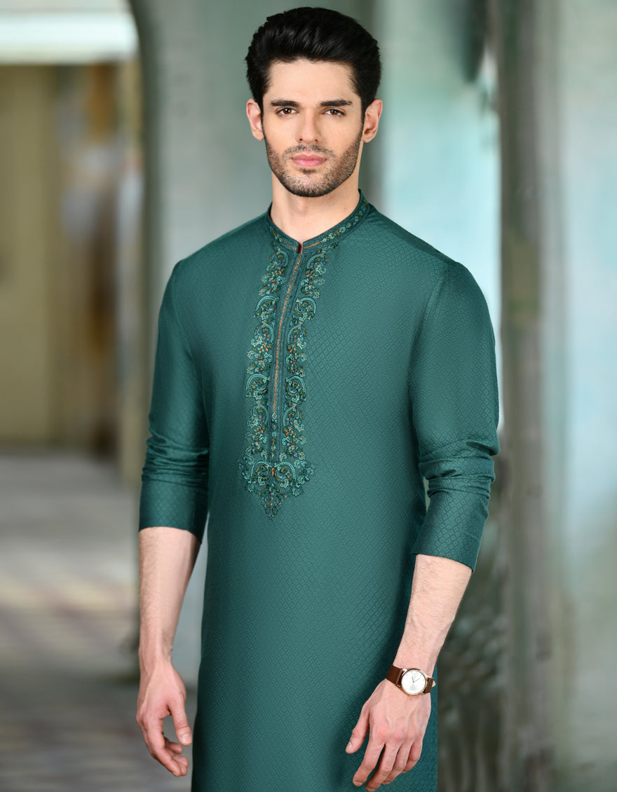 Polyester Green Special Kurta - J. Junaid Jamshed