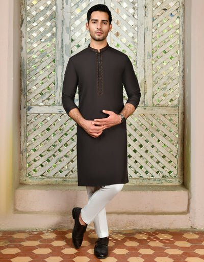 Blended Brown Special Kurta - J. Junaid Jamshed