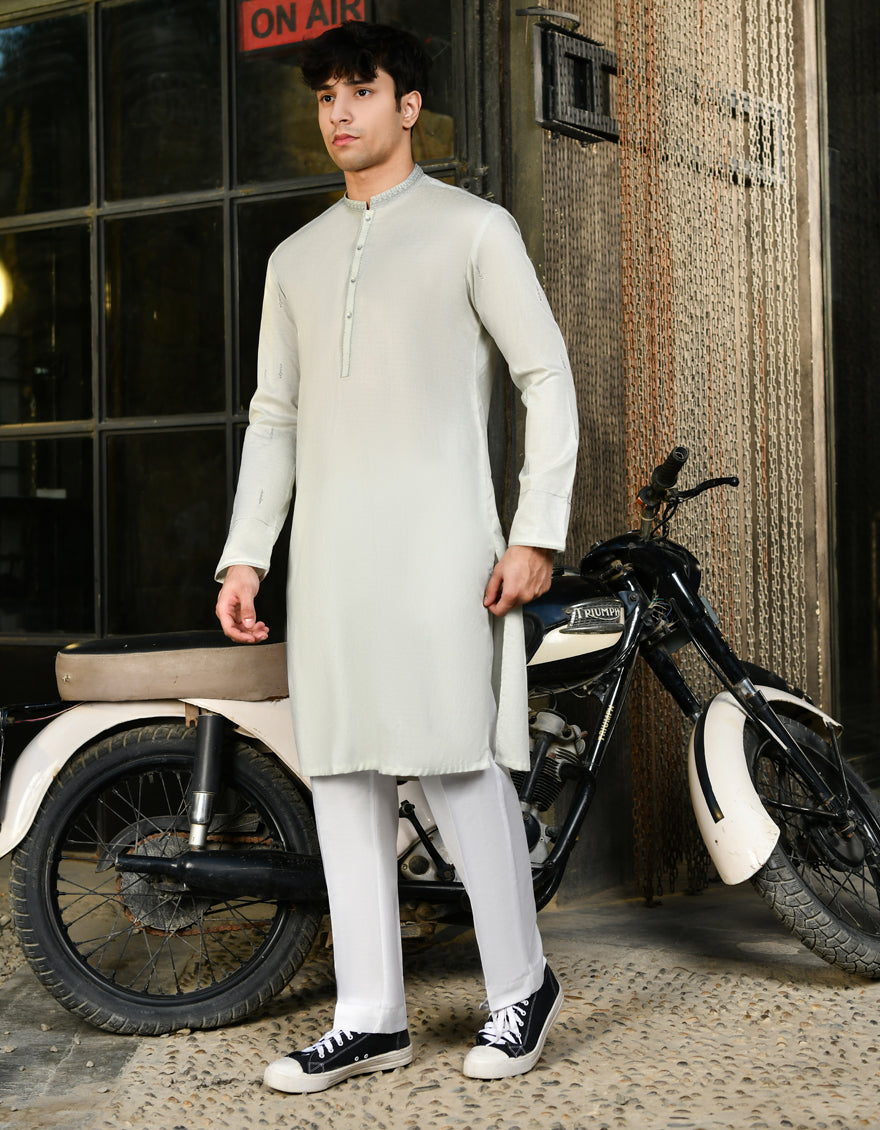 Cotton Light Green Kurta - J. Junaid Jamshed