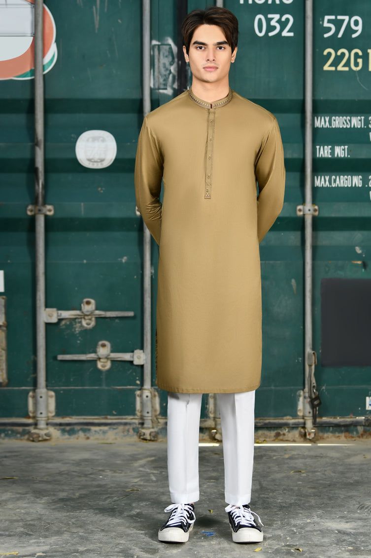 Cotton Light Brown Kurta - J. Junaid Jamshed