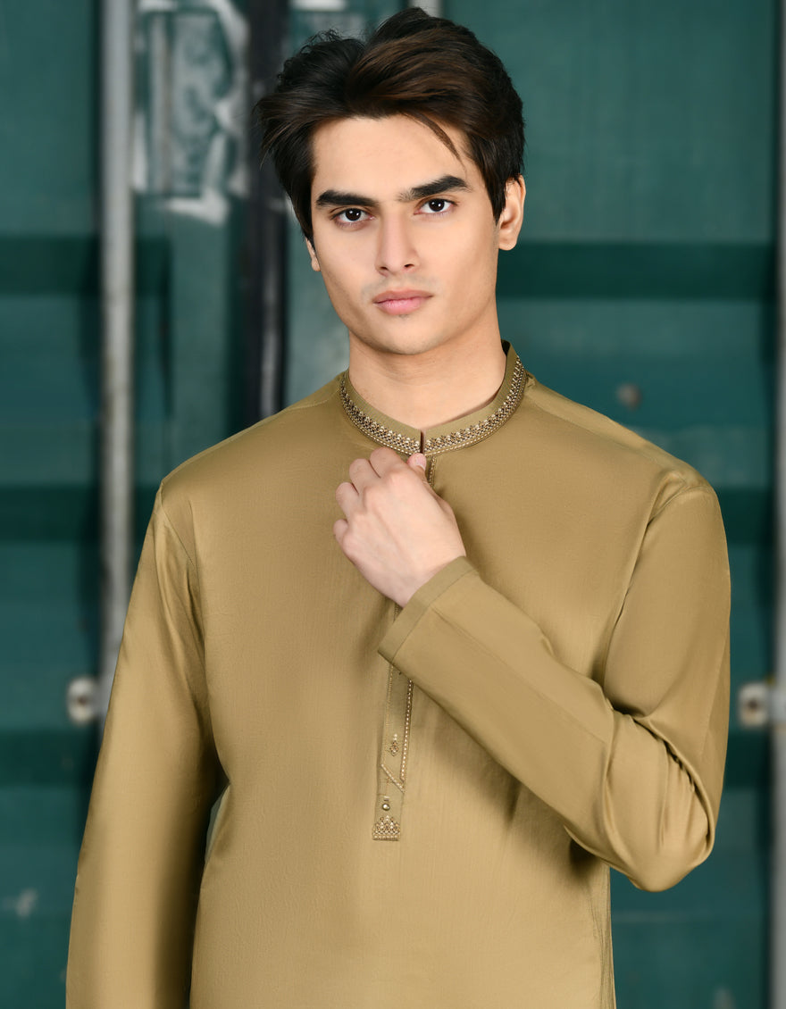 Cotton Light Brown Kurta - J. Junaid Jamshed