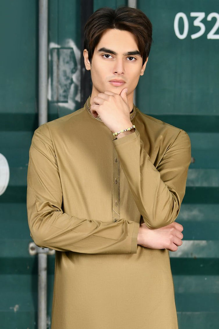 Cotton Light Brown Kurta - J. Junaid Jamshed