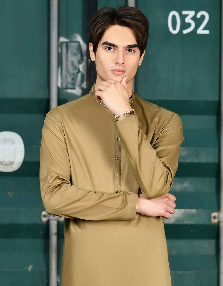 Cotton Light Brown Kurta - J. Junaid Jamshed