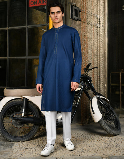 Cotton Blue Kurta - J. Junaid Jamshed