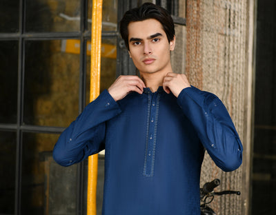 Cotton Blue Kurta - J. Junaid Jamshed