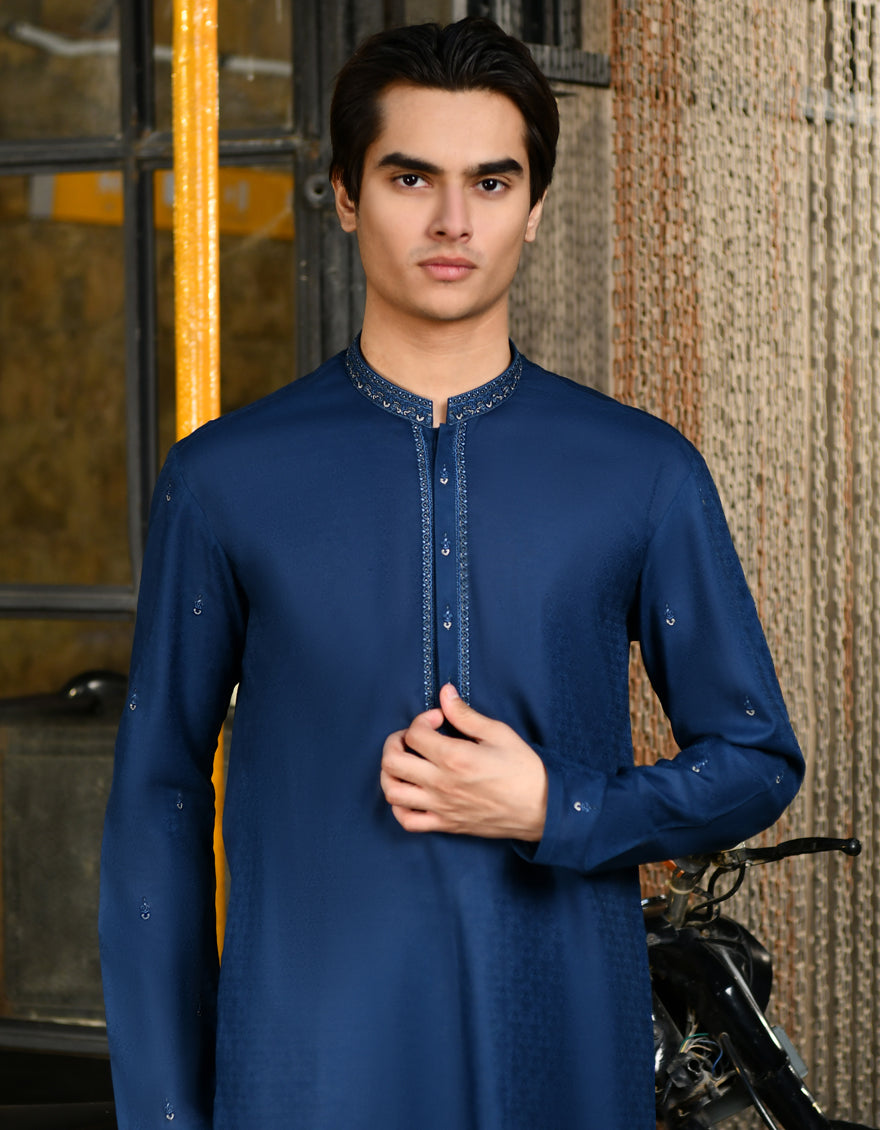 Cotton Blue Kurta - J. Junaid Jamshed