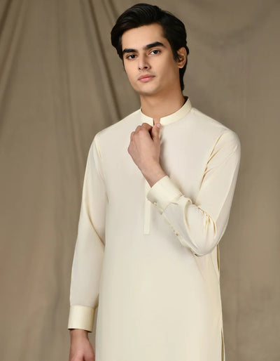 Cotton White Kameez Shalwar - J. Junaid Jamshed
