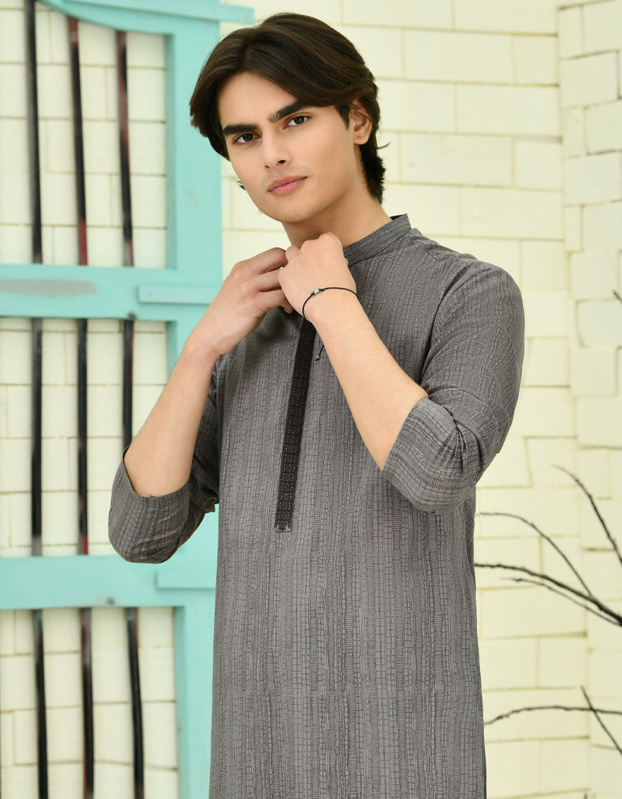 Cotton Grey Kurta - J. Junaid Jamshed