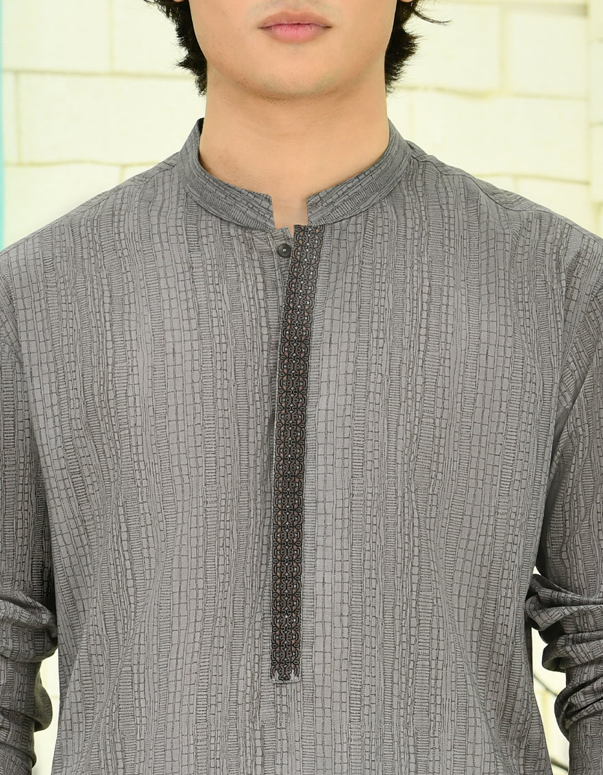 Cotton Grey Kurta - J. Junaid Jamshed