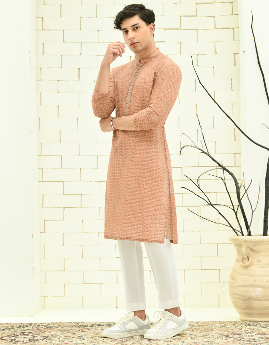 Cotton Orange Kurta - J. Junaid Jamshed