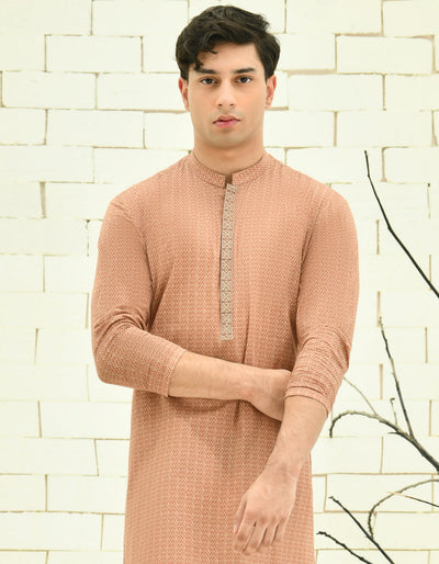 Cotton Orange Kurta - J. Junaid Jamshed