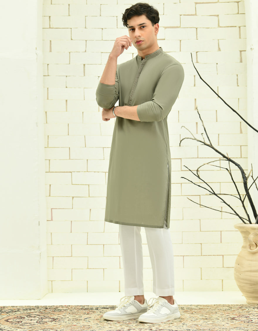 Cotton Green Kurta - J. Junaid Jamshed