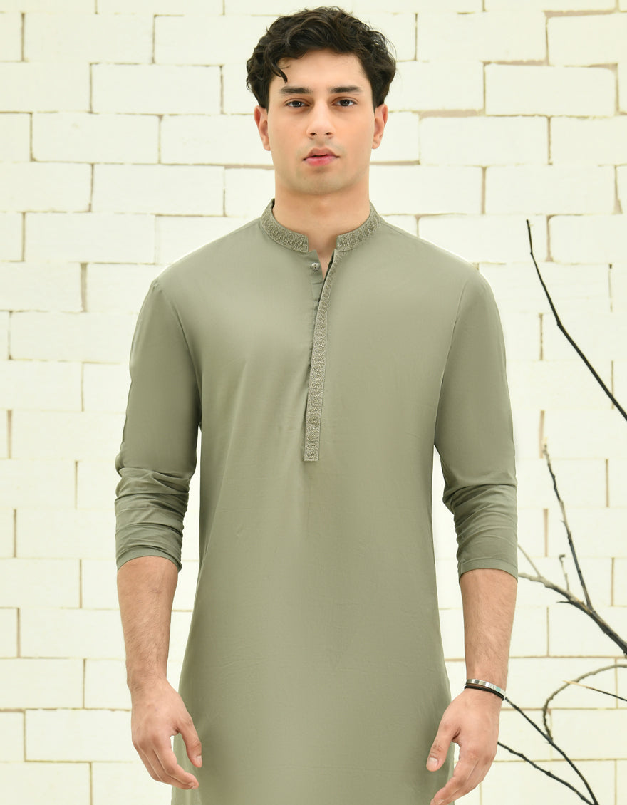 Cotton Green Kurta - J. Junaid Jamshed