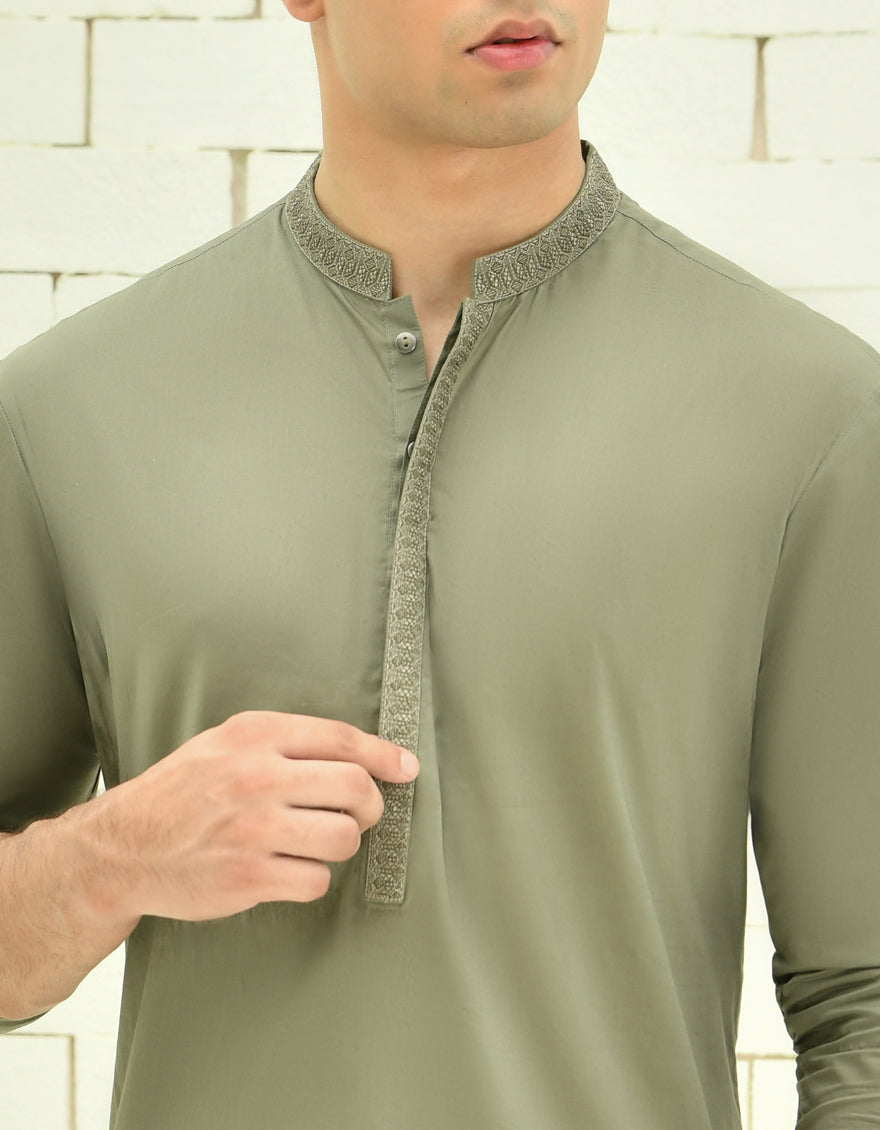 Cotton Green Kurta - J. Junaid Jamshed