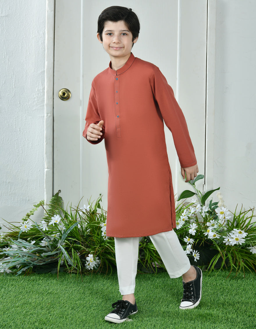 Cotton Orange Kurta - J. Junaid Jamshed