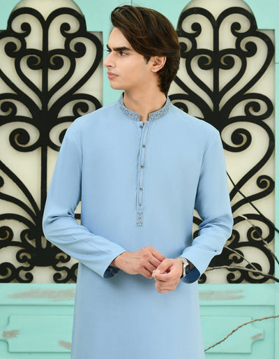 Blended Blue Kameez Shalwar - J. Junaid Jamshed