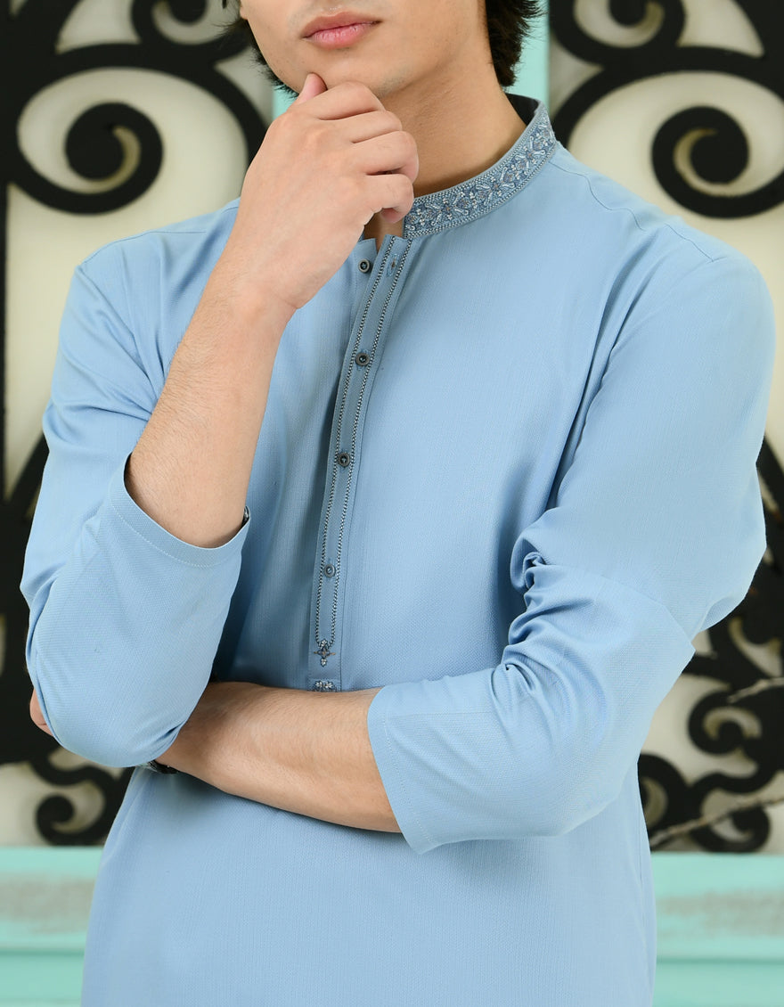 Blended Blue Kameez Shalwar - J. Junaid Jamshed