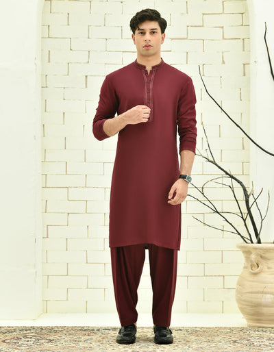 Blended Red Kameez Shalwar - J. Junaid Jamshed