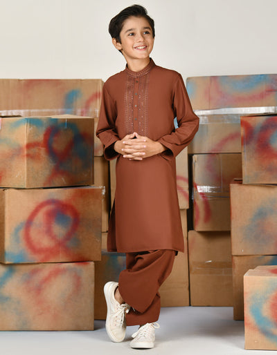 Blended Rust Shalwar Kameez - J. Junaid Jamshed