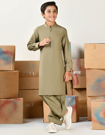 Blended Mehndi Green Shalwar Kameez - J. Junaid Jamshed