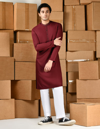 Blended Red Shalwar Kameez - J. Junaid Jamshed