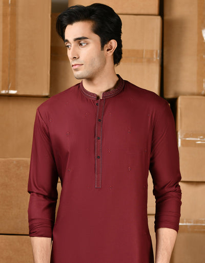 Blended Red Shalwar Kameez - J. Junaid Jamshed