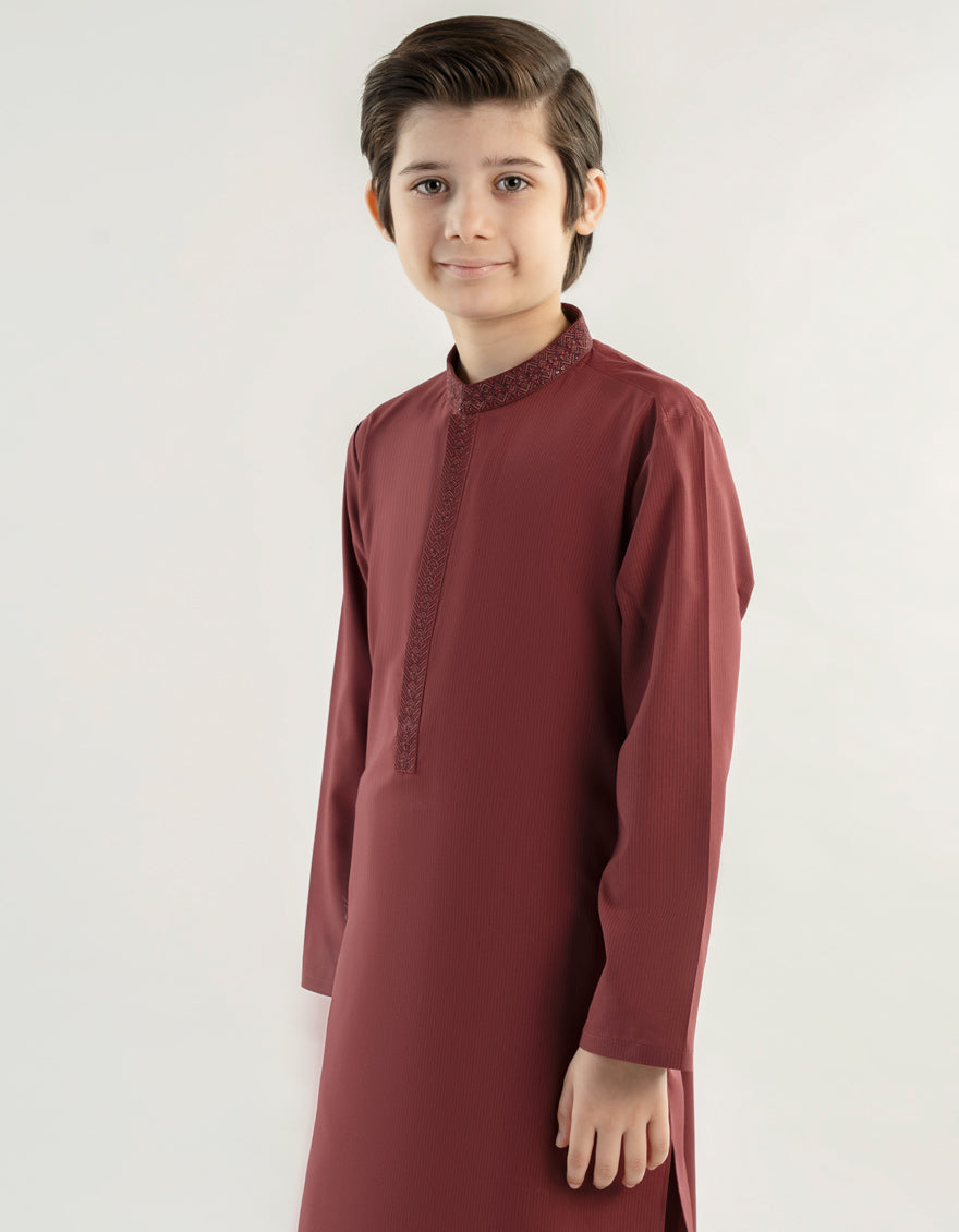 Polyester Red Shalwar Kameez - J. Junaid Jamshed