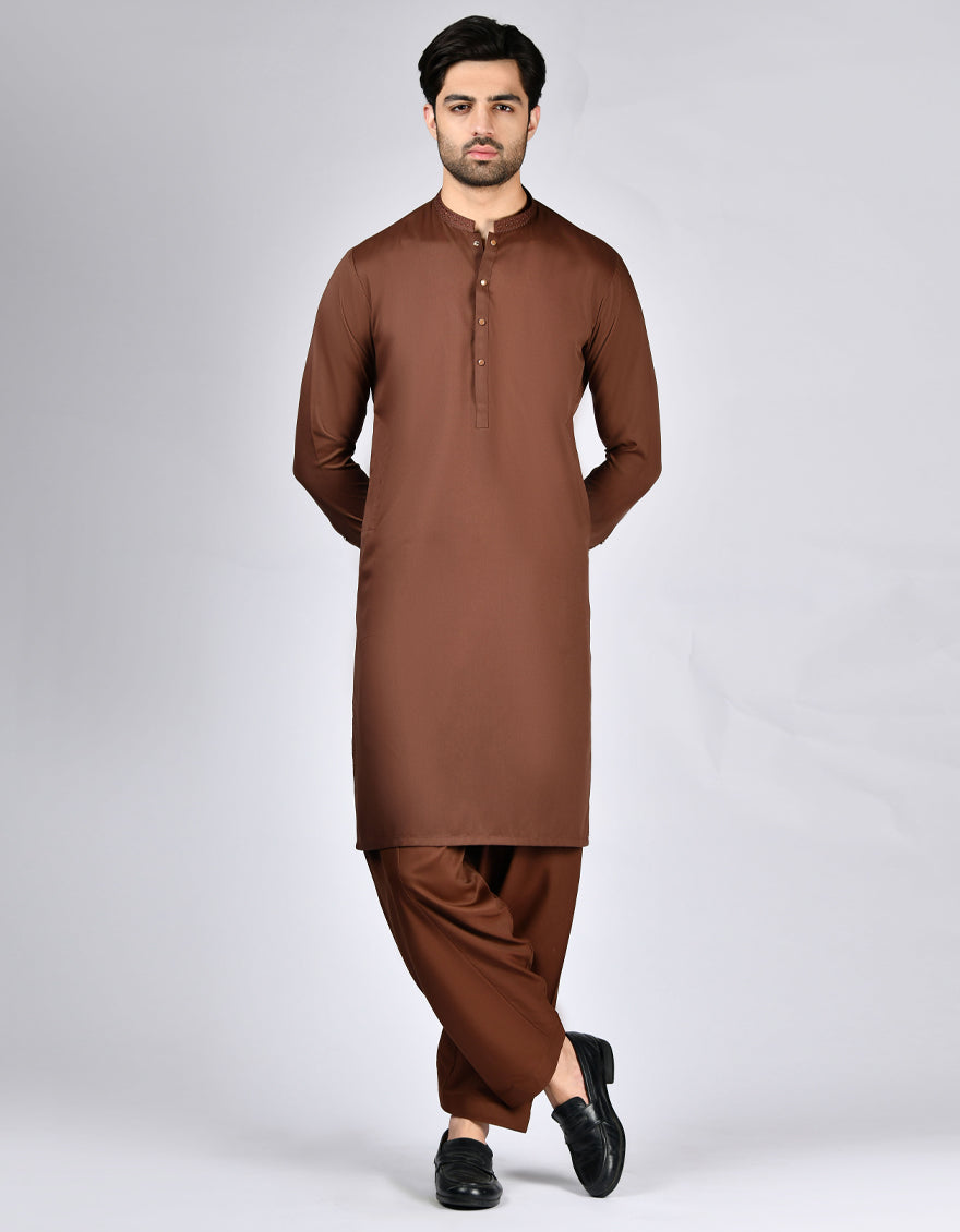 Blended Brown Shalwar Kameez - J. Junaid Jamshed