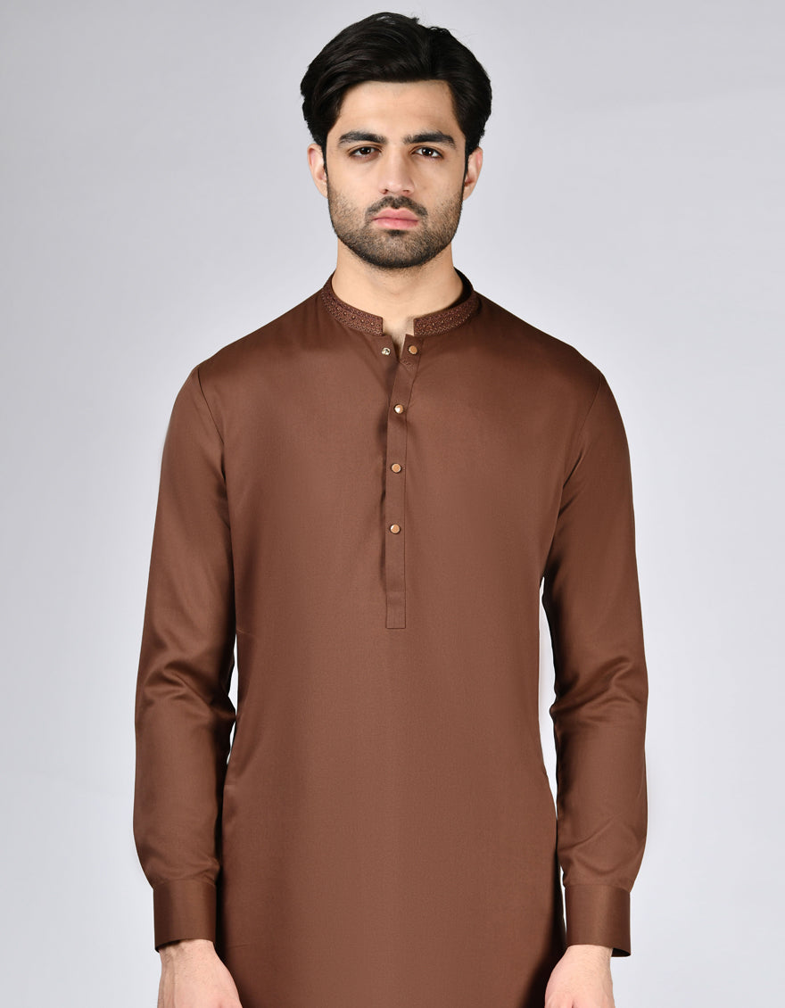 Blended Brown Shalwar Kameez - J. Junaid Jamshed