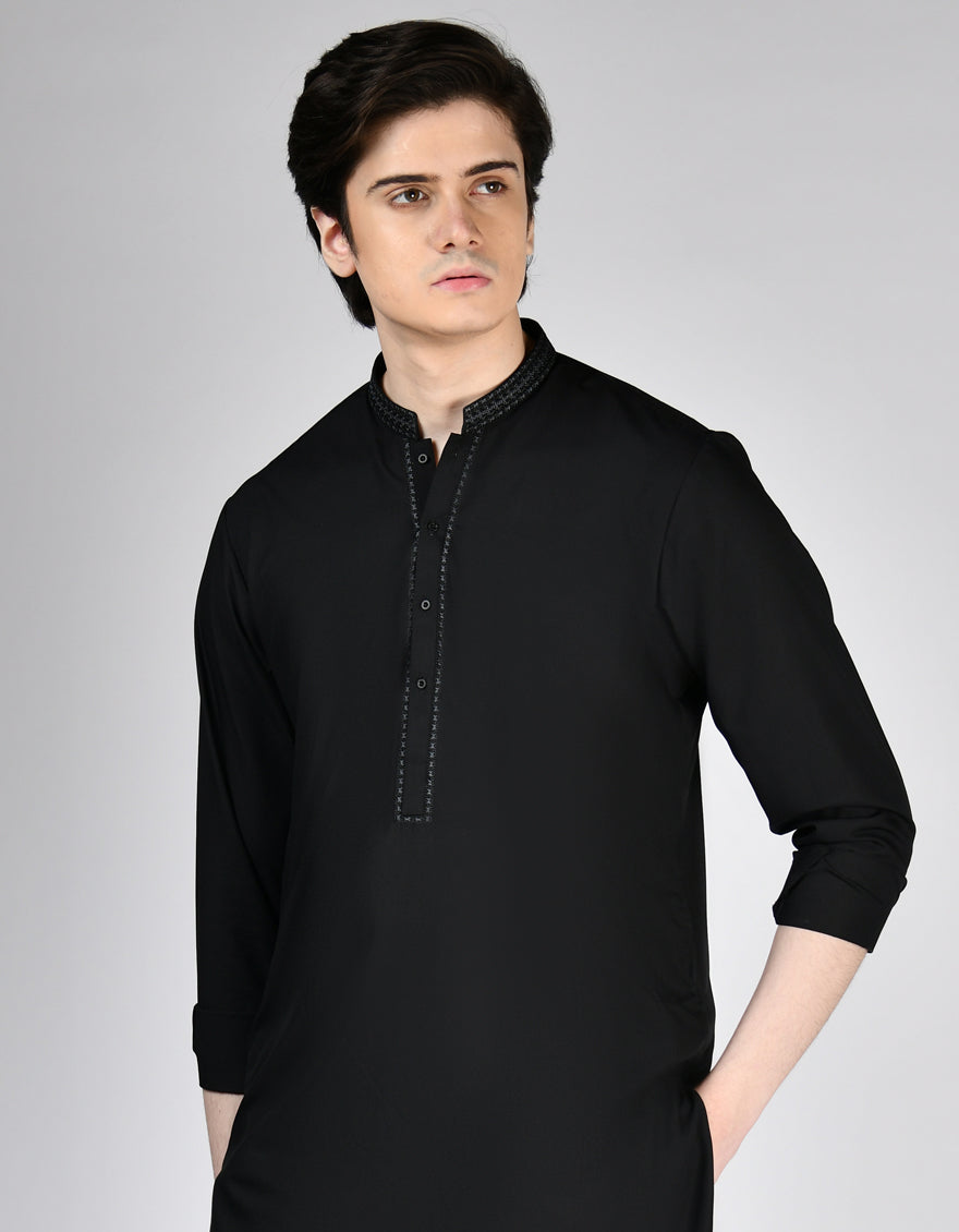 Blended Black Shalwar Kameez - J. Junaid Jamshed