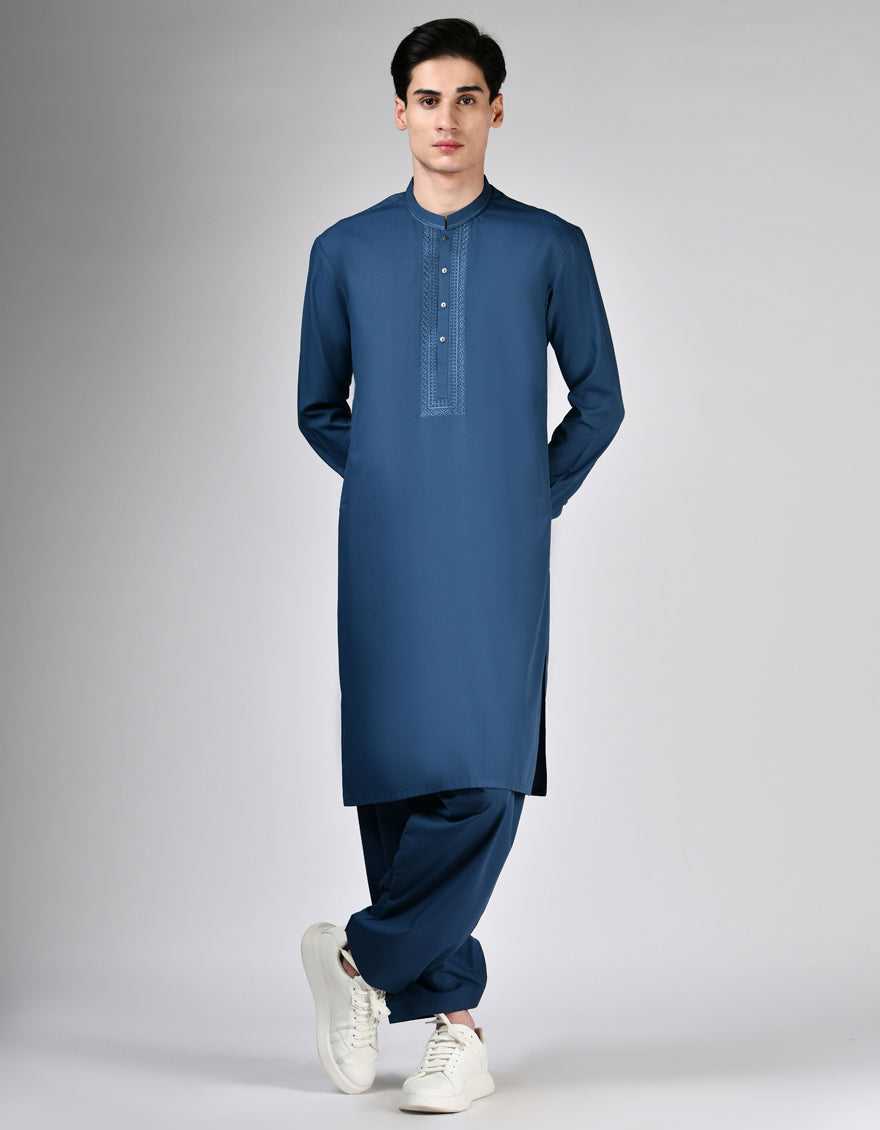 Blended Blue Shalwar Kameez - J. Junaid Jamshed