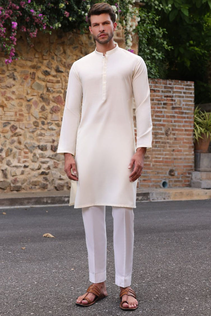 Polyester White Kurta - J. Junaid Jamshed