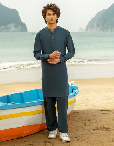 Blended Blue Shalwar Kameez- J. Junaid Jamshed