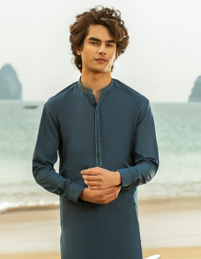 Blended Blue Shalwar Kameez- J. Junaid Jamshed