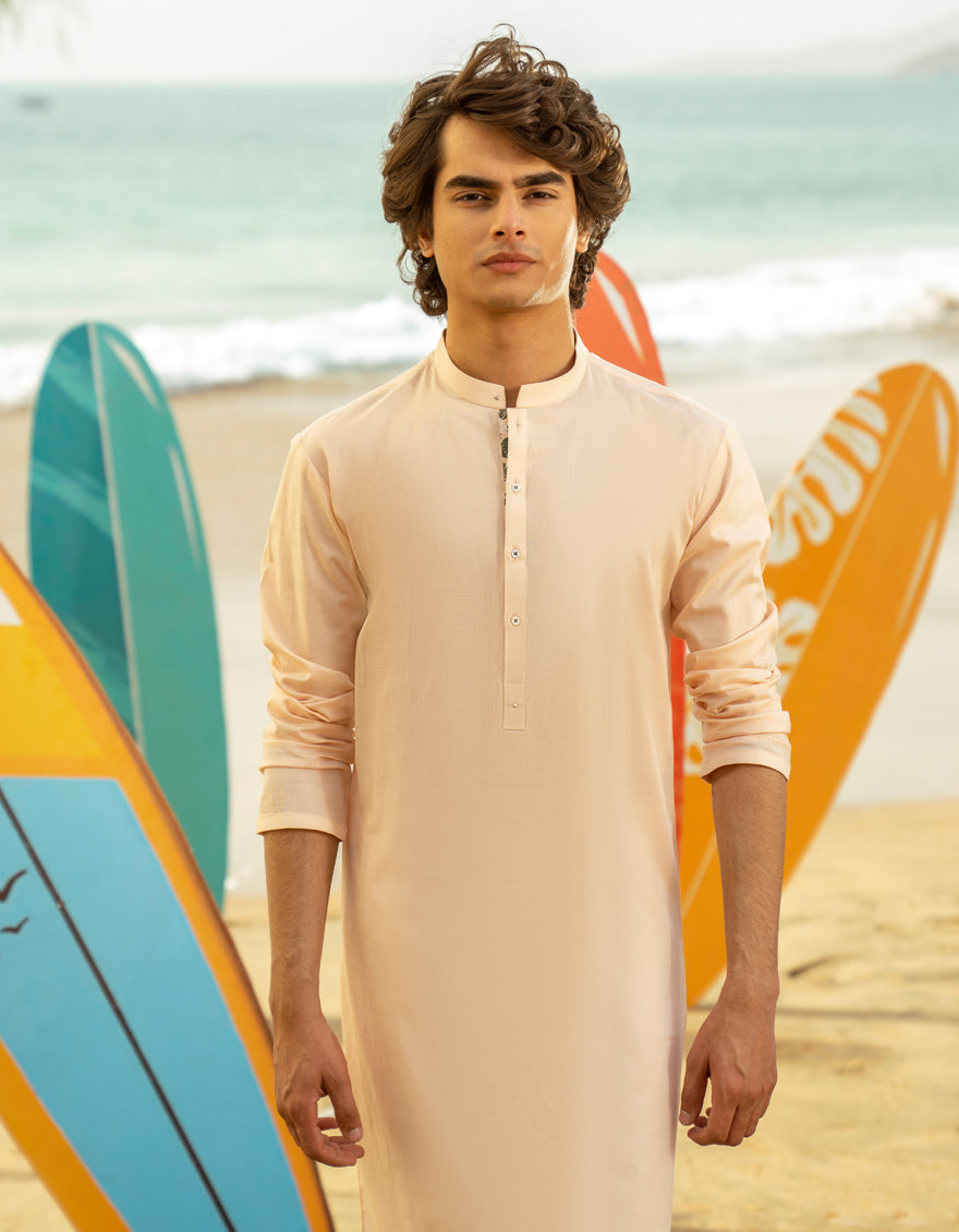 Cotton Orange Kurta - J. Junaid Jamshed