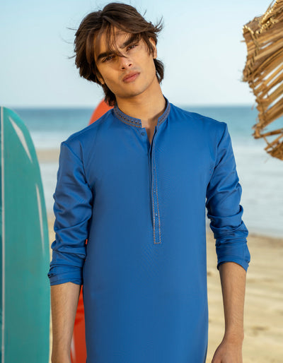 Blended Blue Kurta - J. Junaid Jamshed