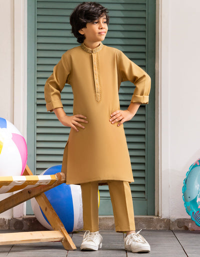 Blended Yellow Kurta Trouser - J. Junaid Jamshed