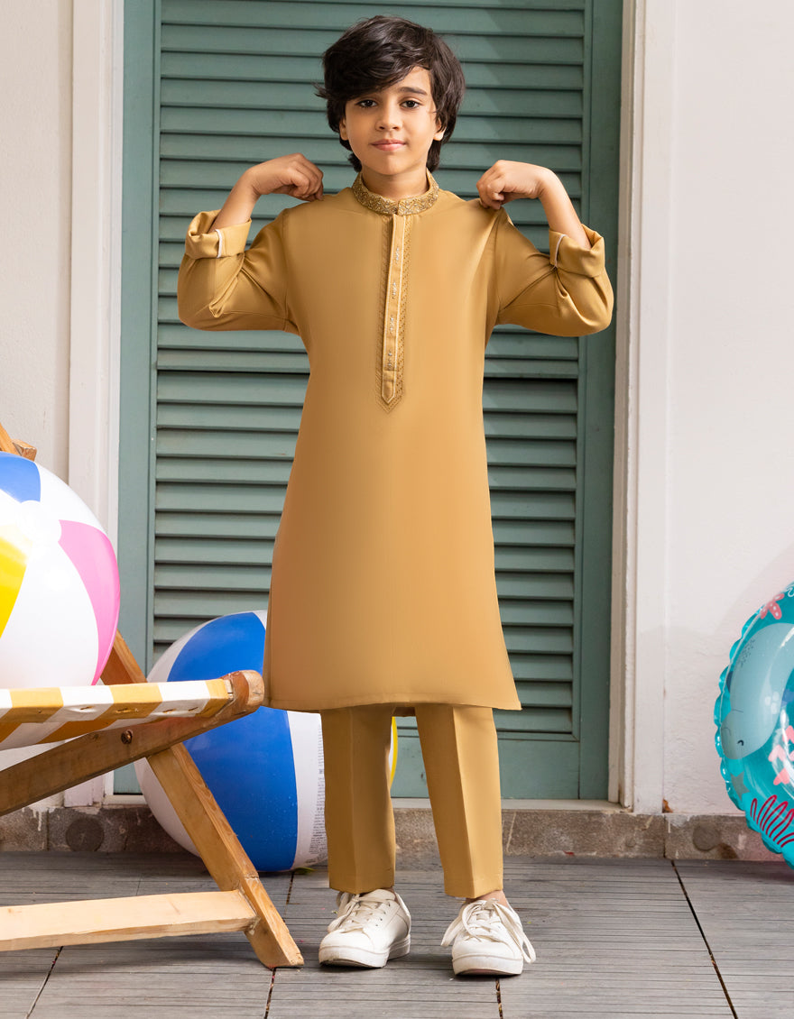 Blended Yellow Kurta Trouser - J. Junaid Jamshed