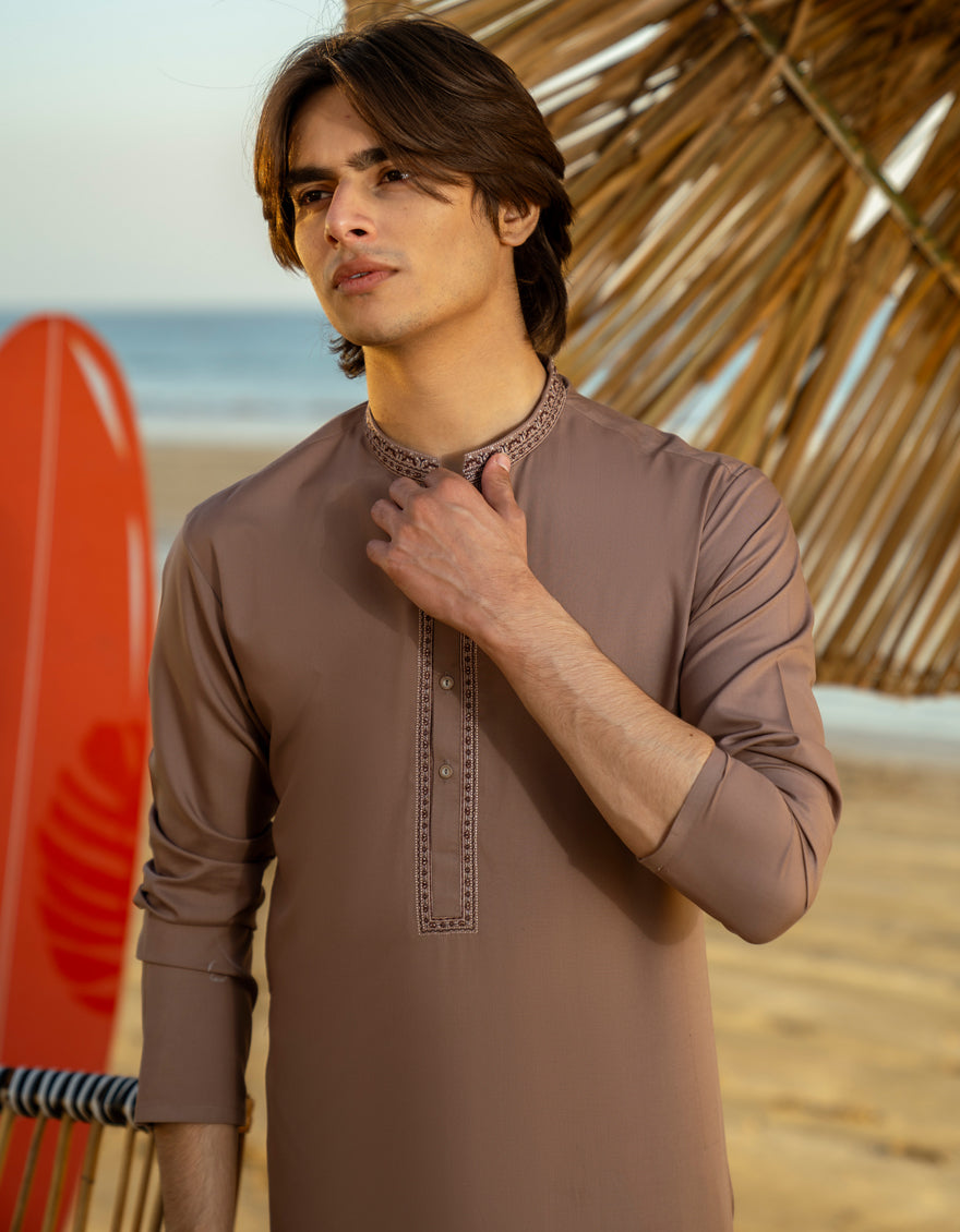 Blended Brown Kurta Trouser - J. Junaid Jamshed