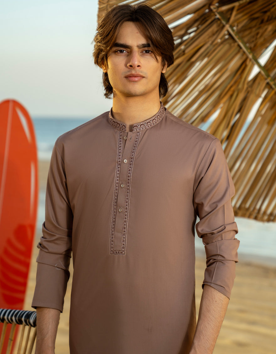 Blended Brown Kurta Trouser - J. Junaid Jamshed